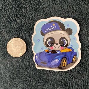 10/$10 Stickers - Cartoon Panda Leandro Driving Blue Car